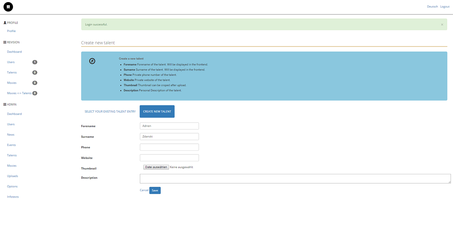 Ohmrolle Backend, Verwaltungsoberfläche Ohmrolle Backend, Verwaltungsoberfläche